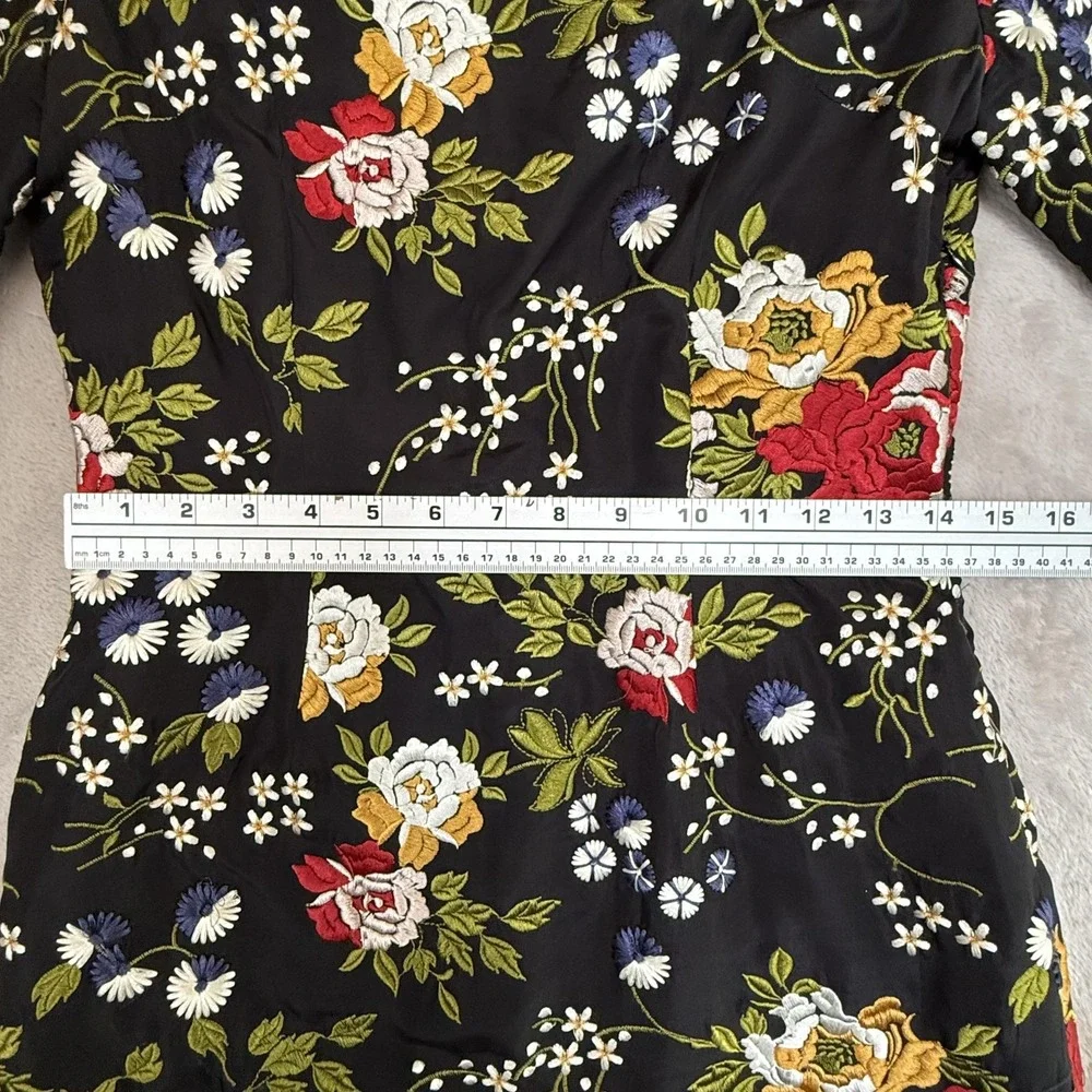 Trelise Cooper Dress 6 Black Silk Embroidered Floral Boston Tee Party‎ READ